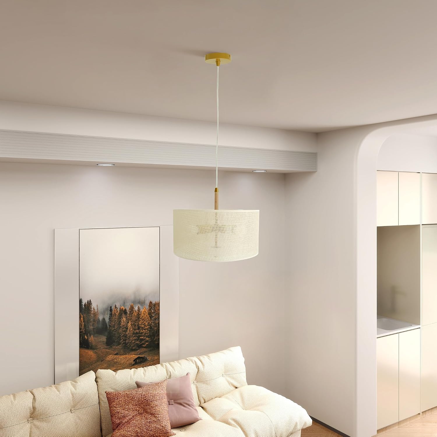 Woven Wood Accent Drum Pendant Light
