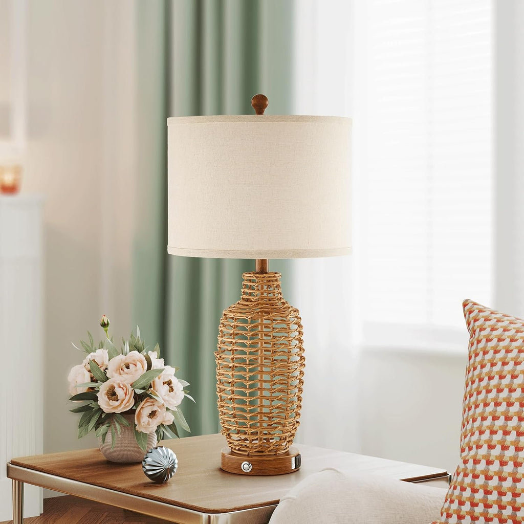 Touch Dimmable Rattan Lamp Set