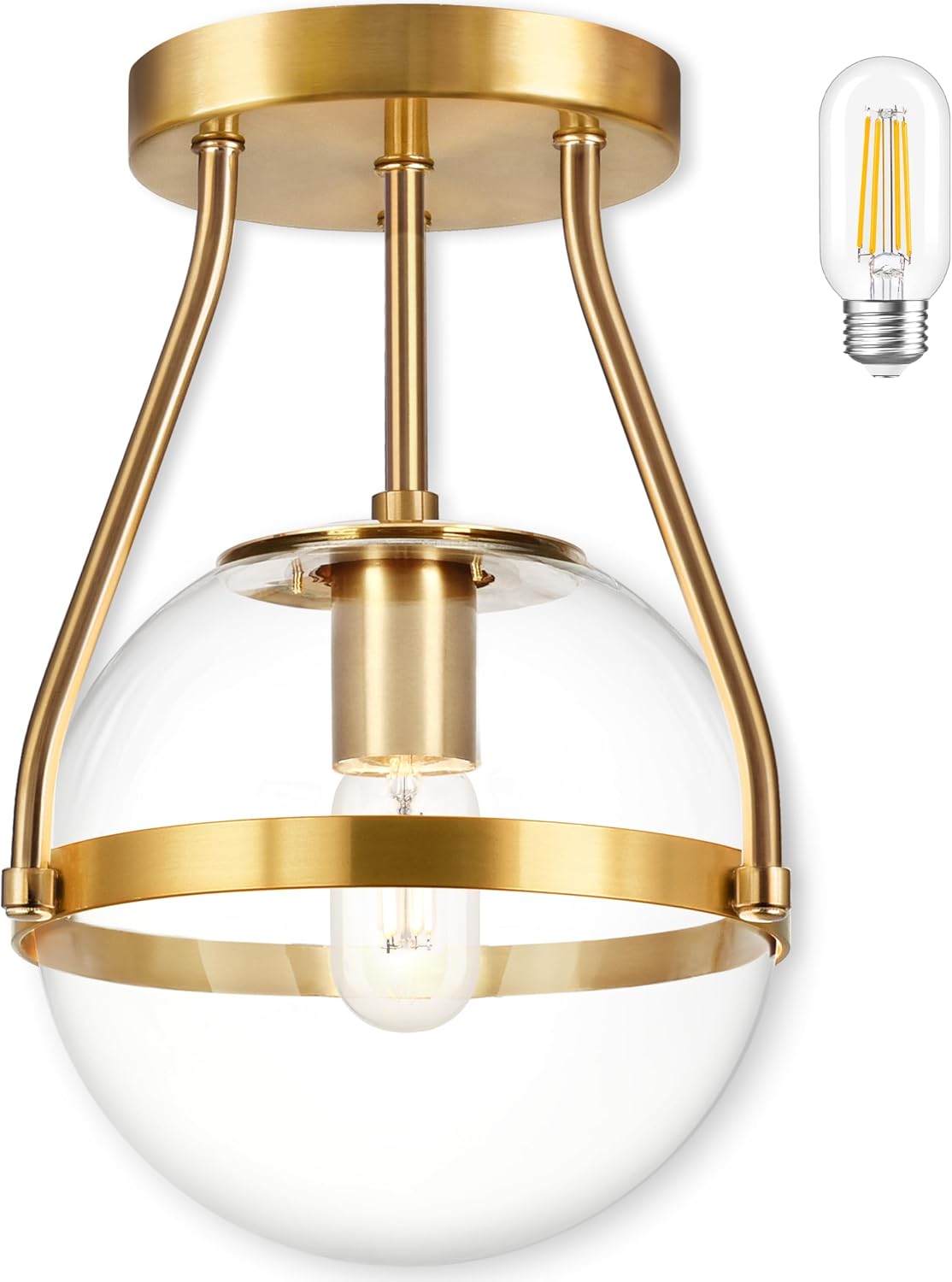 8" Gold Clear Glass Globe Semi Flush Ceiling Light