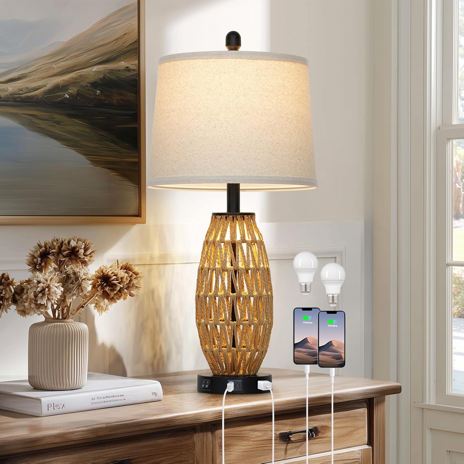 USB Rattan Single Table Lamp