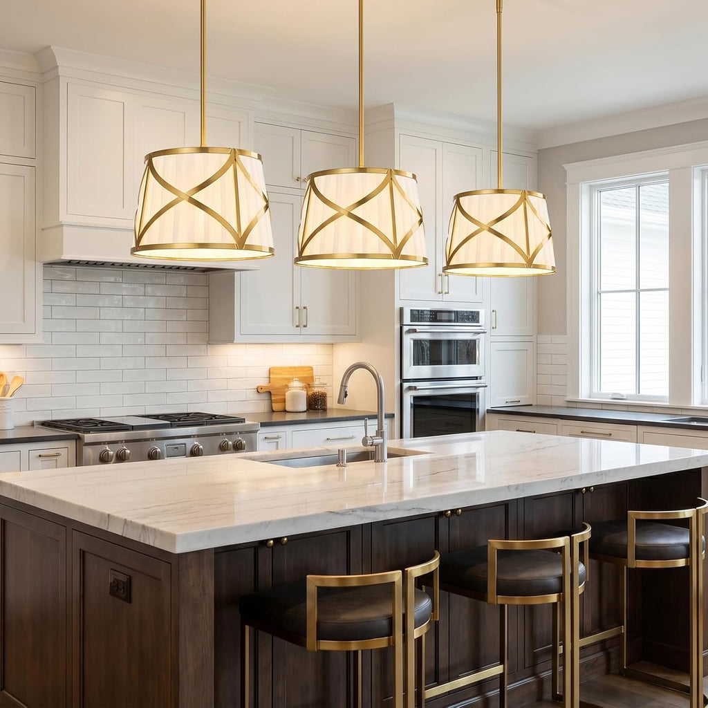 Gold Fabric Drum Pendant Light