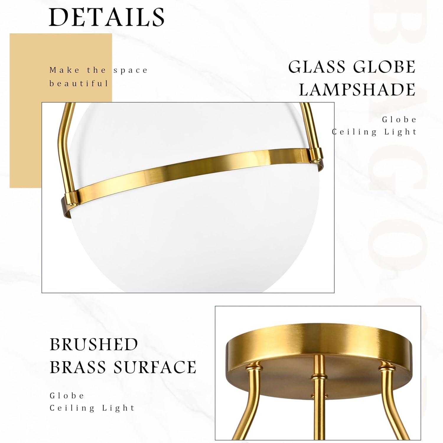 10" Brass Milk Glass Globe Semi Flush Ceiling Light