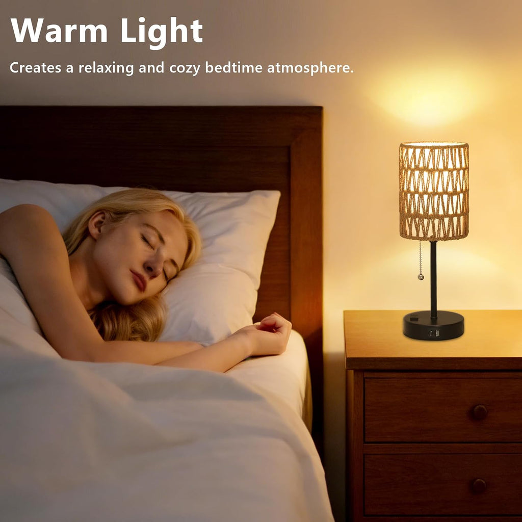 USB Rattan Table Lamp Set