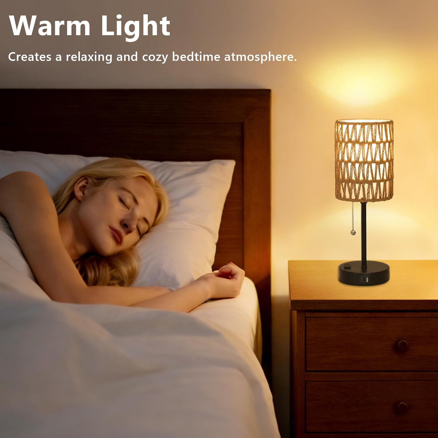 USB Rattan Table Lamp Set