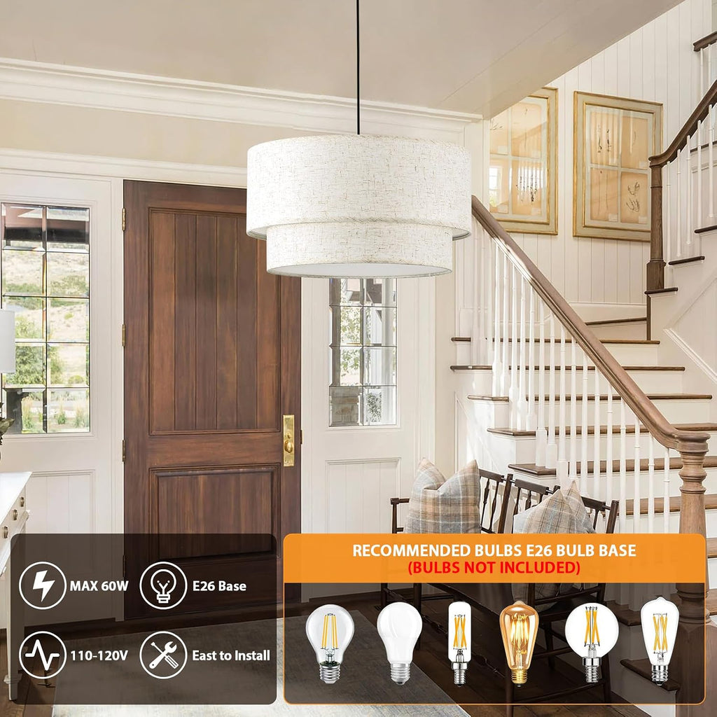 3-Light Double Linen Drum Chandelier