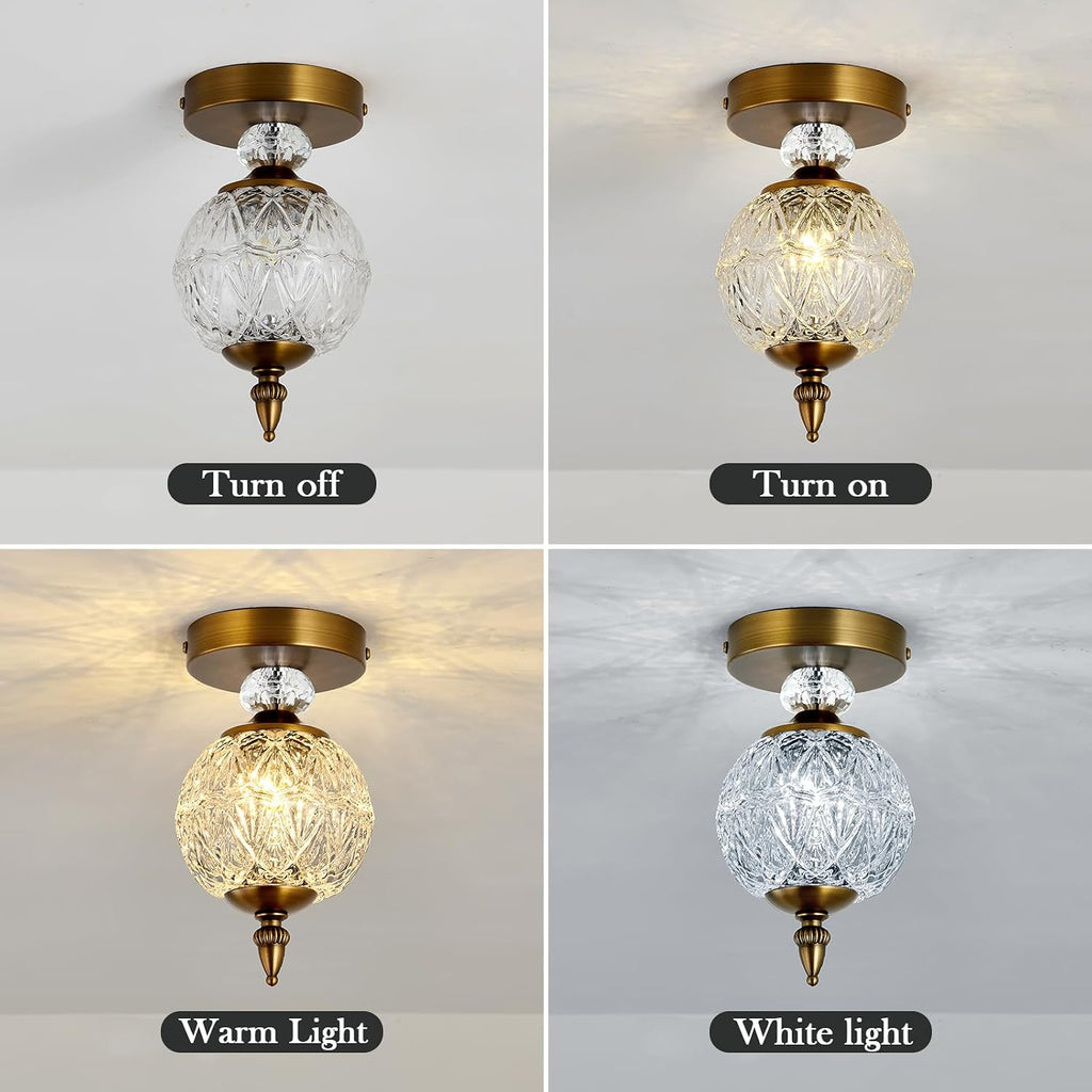 5.1" Gold Glass Globe Semi Flush Ceiling Light