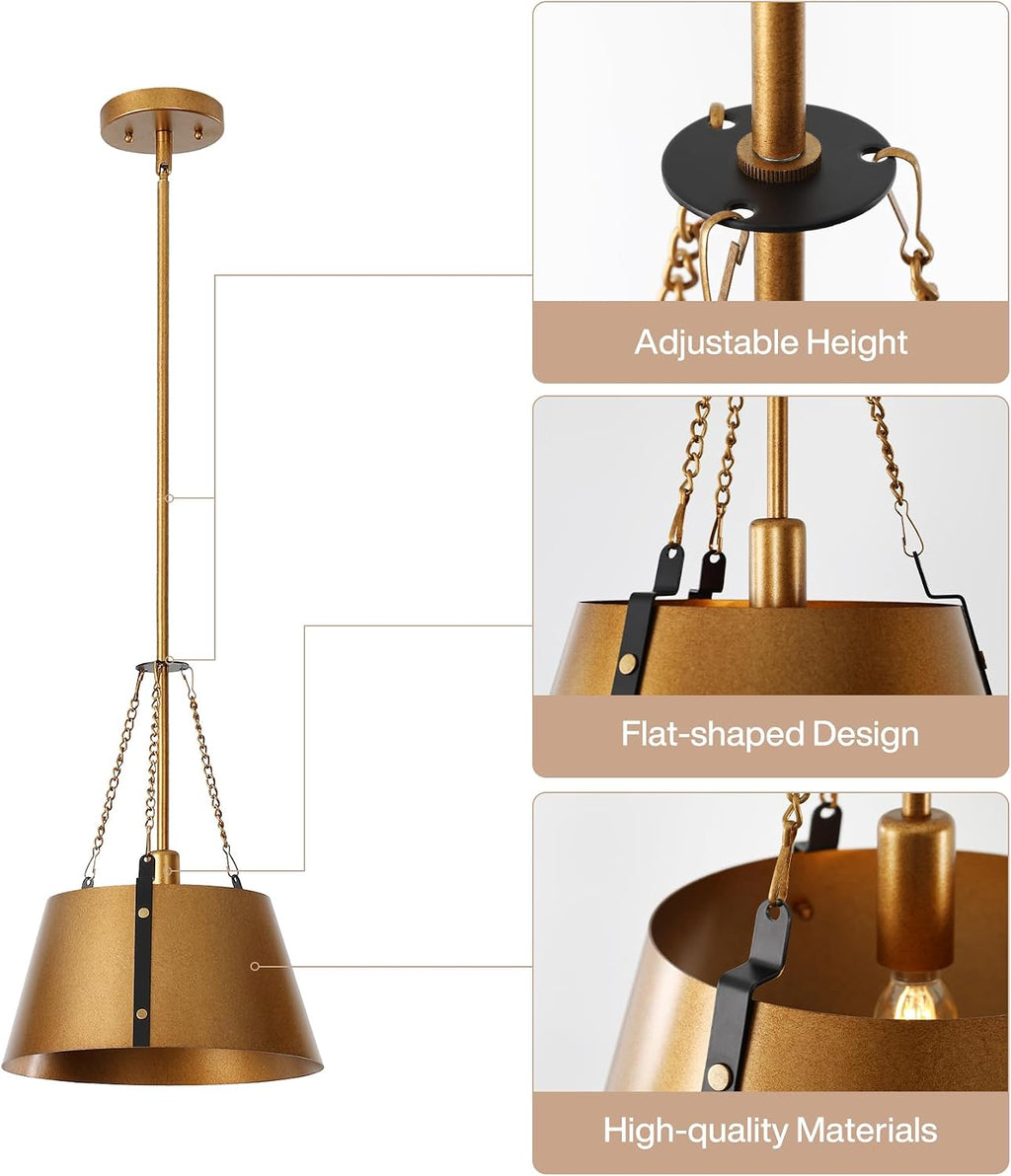 Gold 1-Light Drum Pendant Lamp