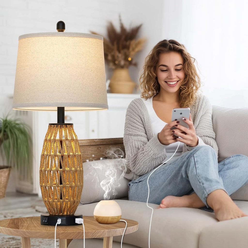 USB Rattan Single Table Lamp