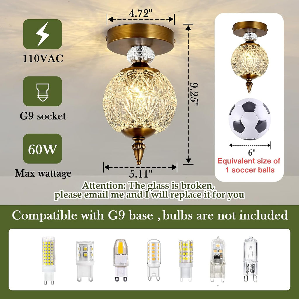 5.1" Gold Glass Globe Semi Flush Ceiling Light
