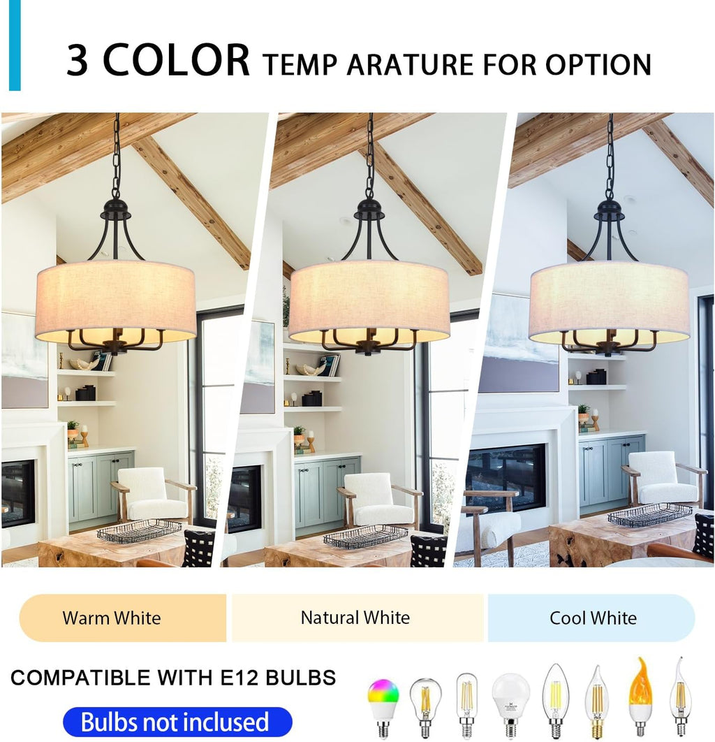 5-Light Linen Boho Drum Chandelier