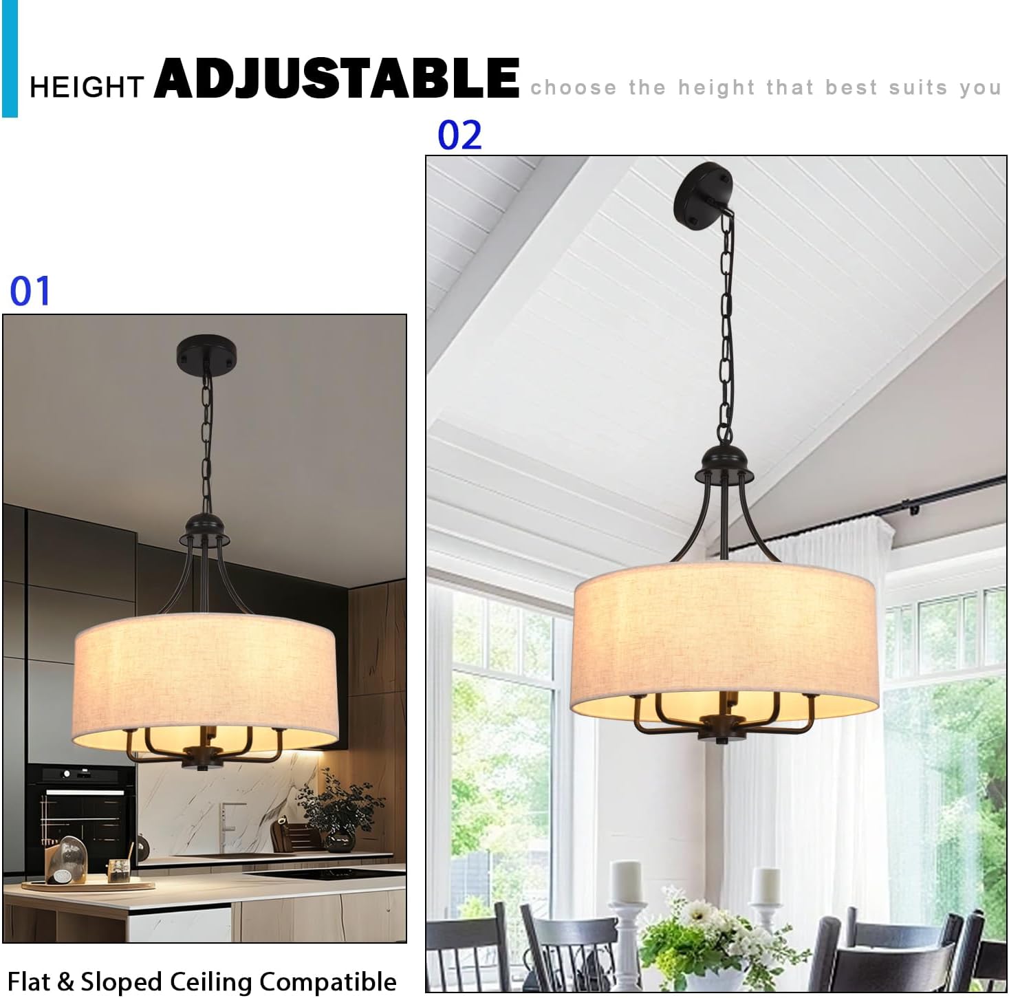 5-Light Linen Boho Drum Chandelier