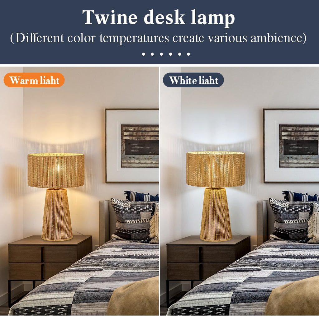 Gold Rattan Dimmable Table Lamps Set