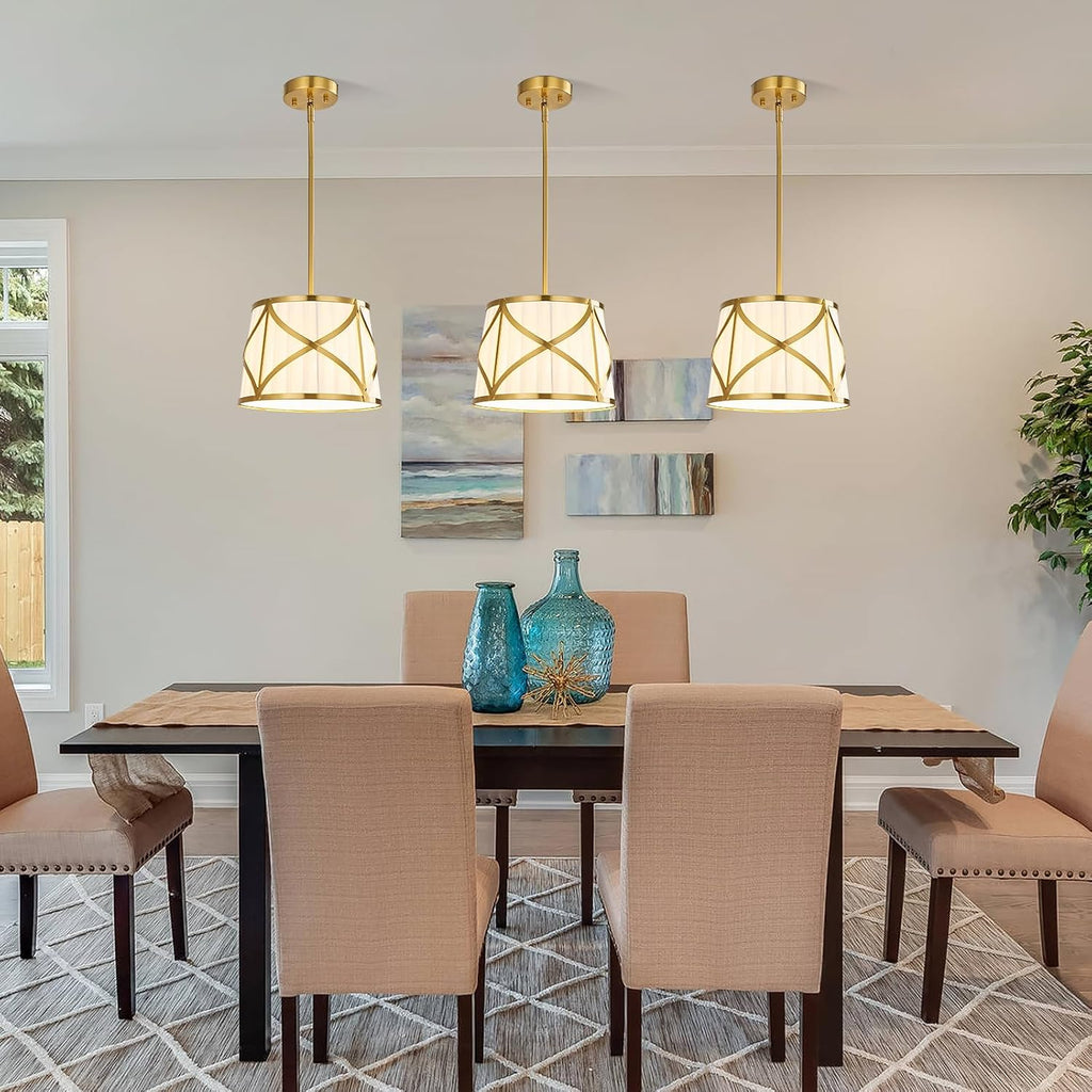 Gold Fabric Drum Pendant Light