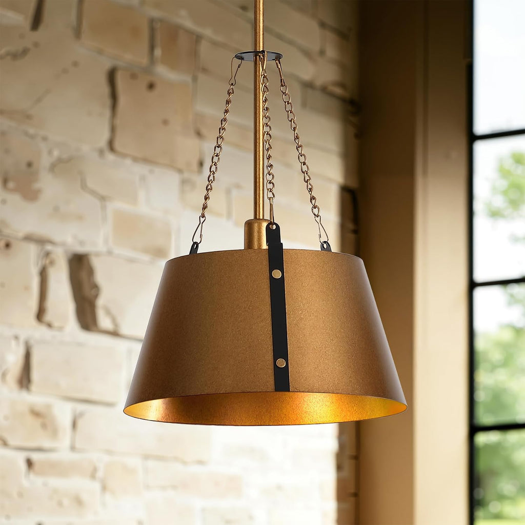 Gold 1-Light Drum Pendant Lamp