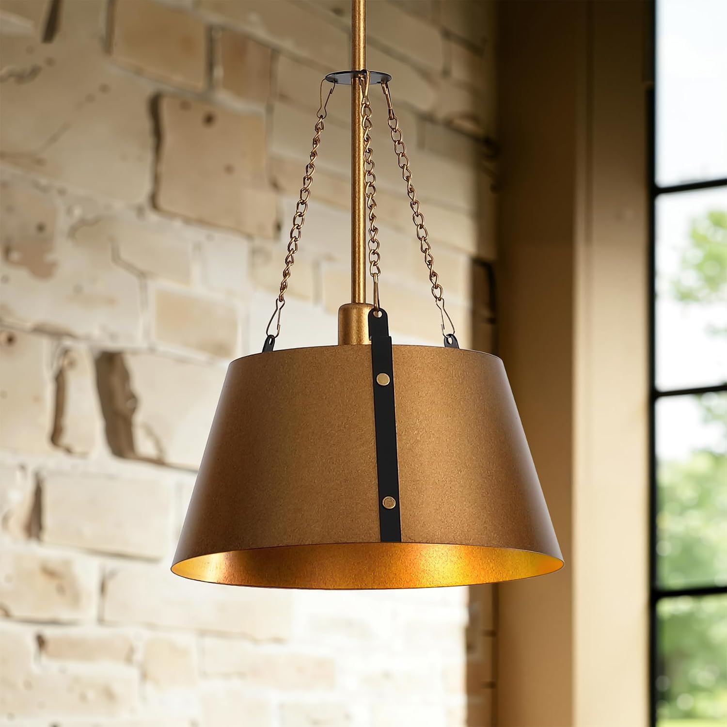 Gold 1-Light Drum Pendant Lamp