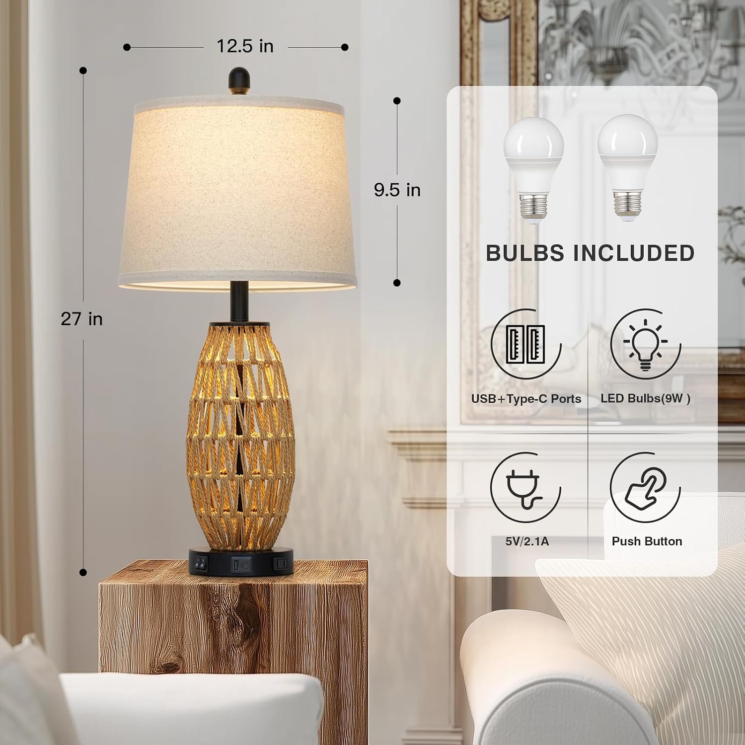 USB Rattan Single Table Lamp