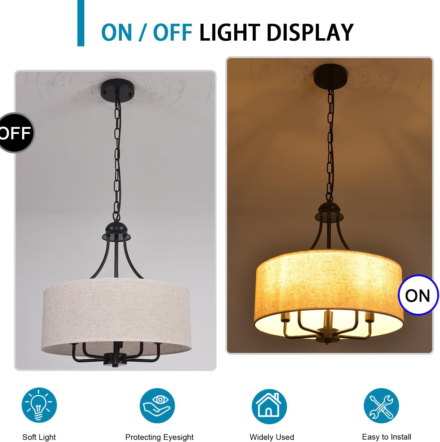 5-Light Linen Boho Drum Chandelier