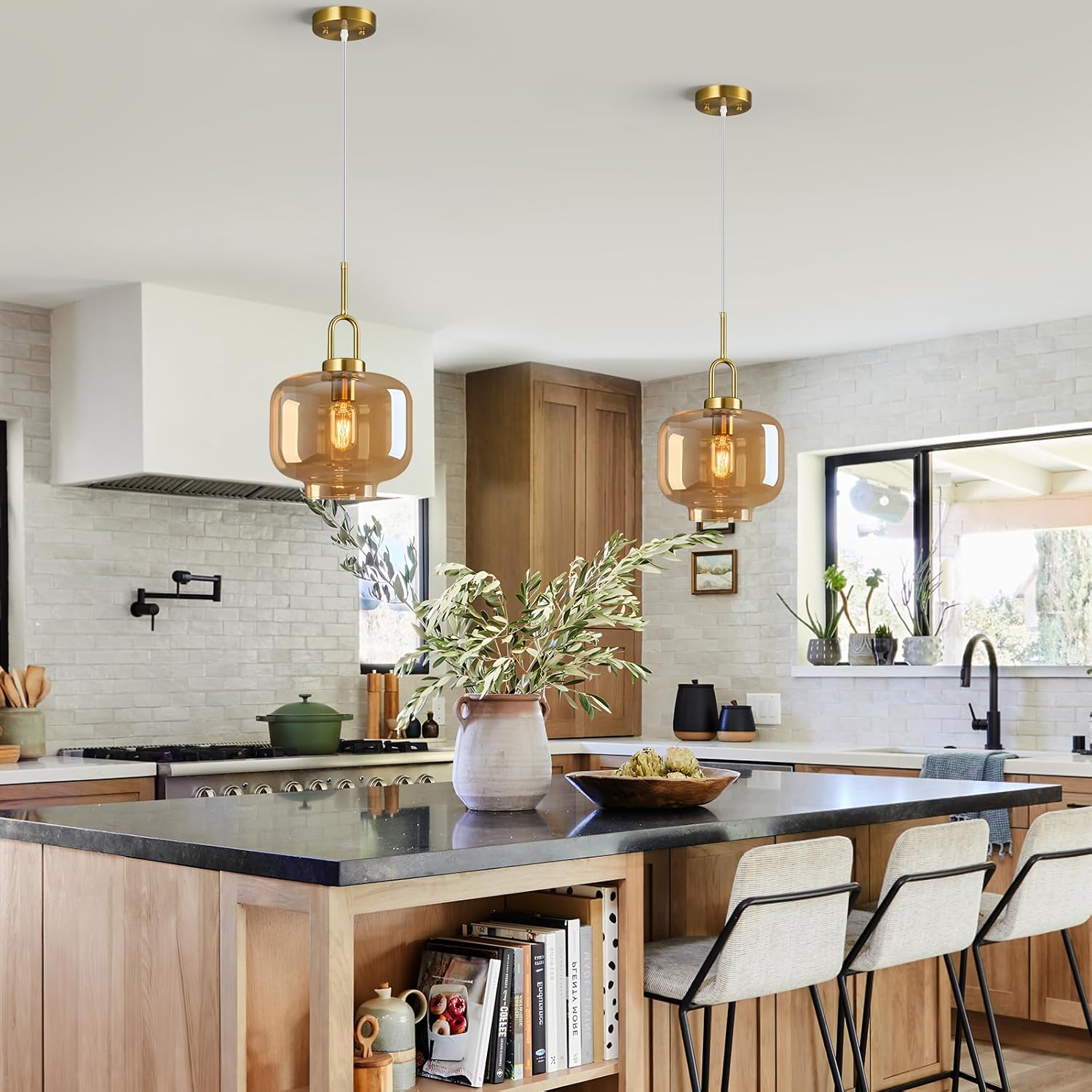 Gold Glass Kitchen Island Pendant Light