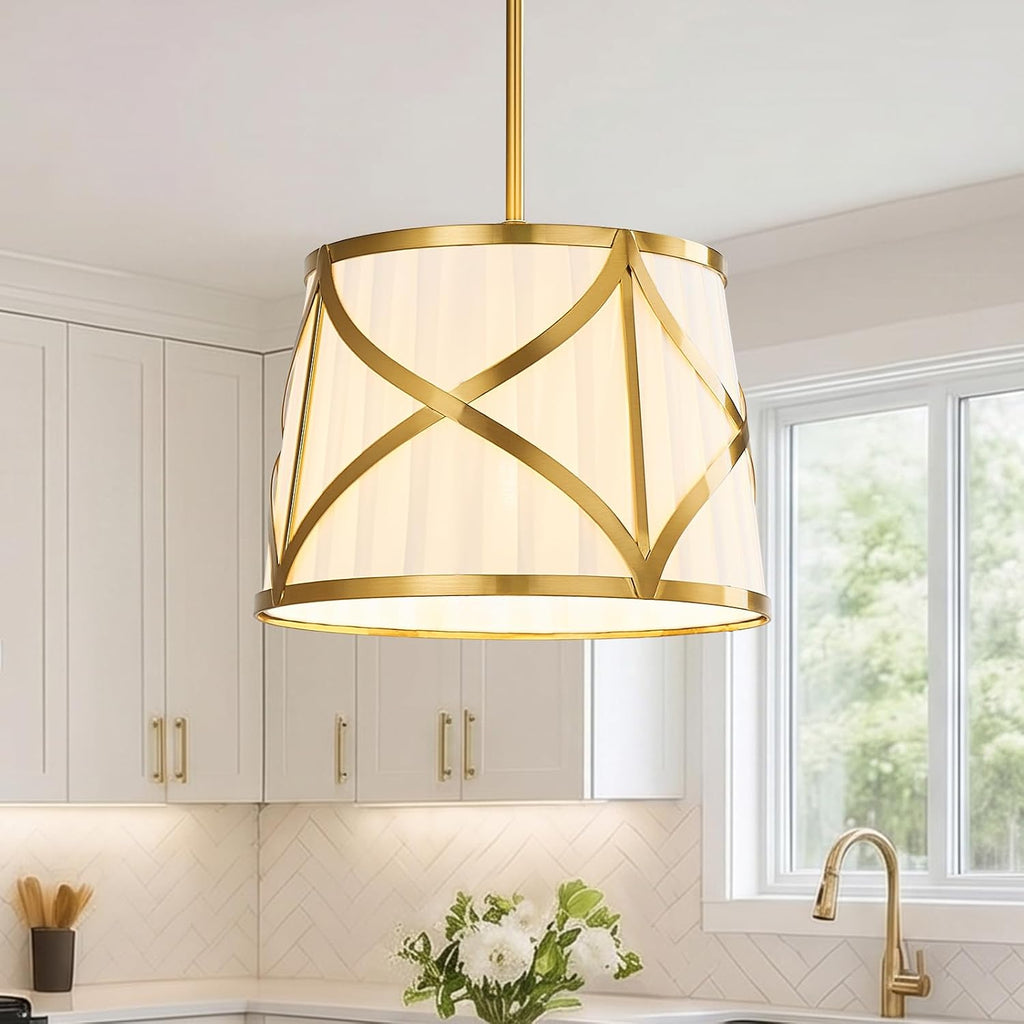 Gold Fabric Drum Pendant Light