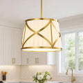 Gold Fabric Drum Pendant Light