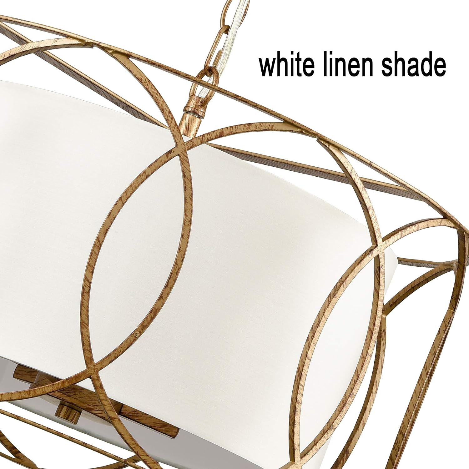 3-Light Brass Linen Drum Chandelier