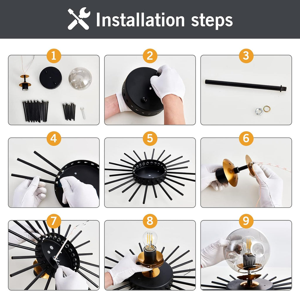 1-Light Black Sputnik Glass Globe Flush Mount Ceiling Light