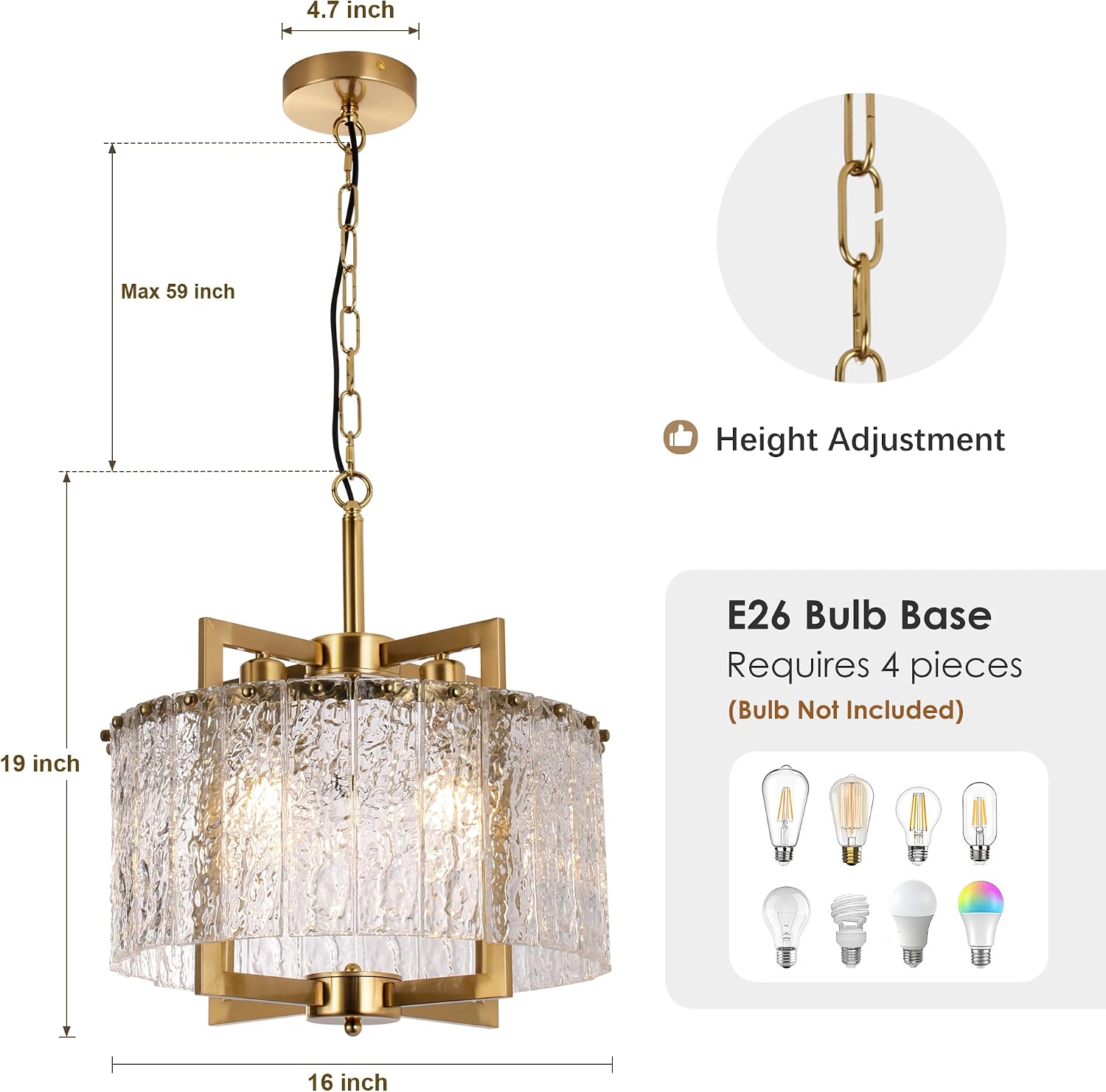 Gold Water Ripple Crystal Pendant Light