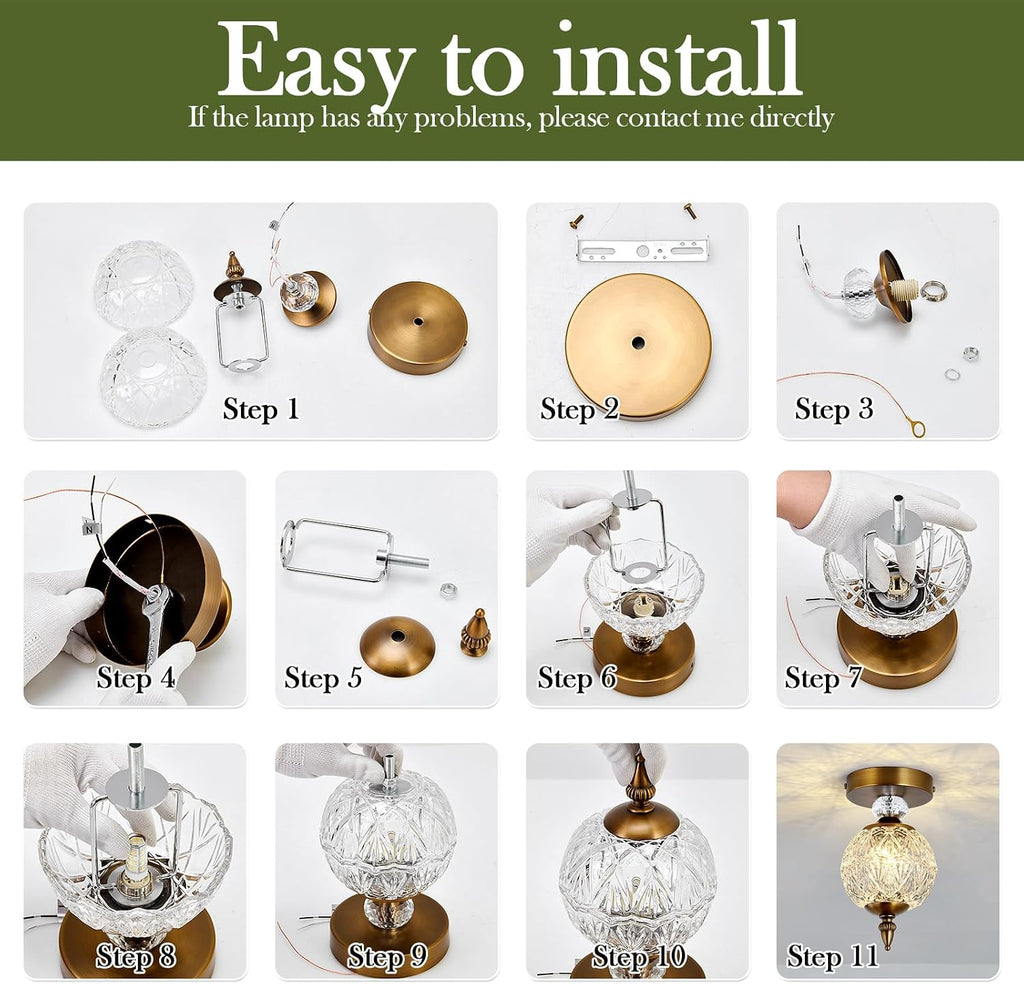 5.1" Gold Glass Globe Semi Flush Ceiling Light