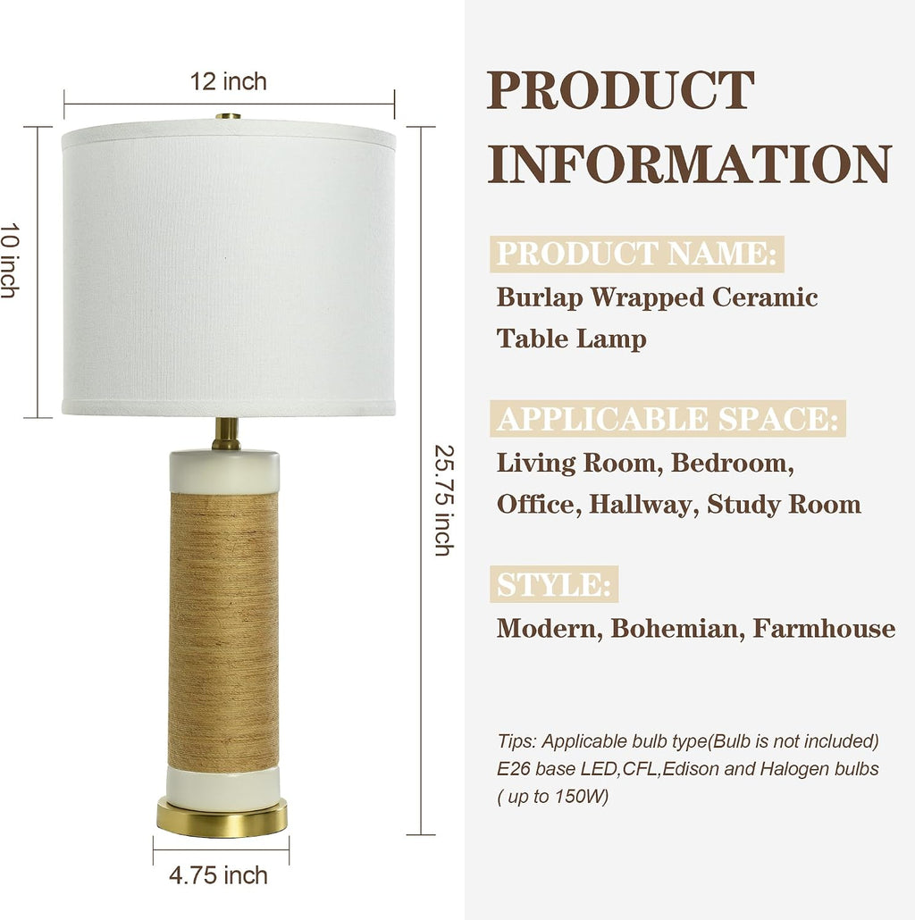 Rattan Ceramic Table Lamps Set