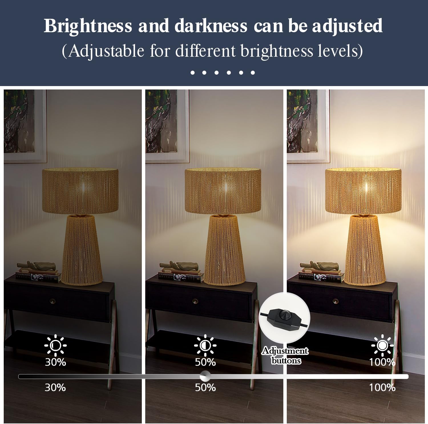 Gold Rattan Dimmable Table Lamps Set