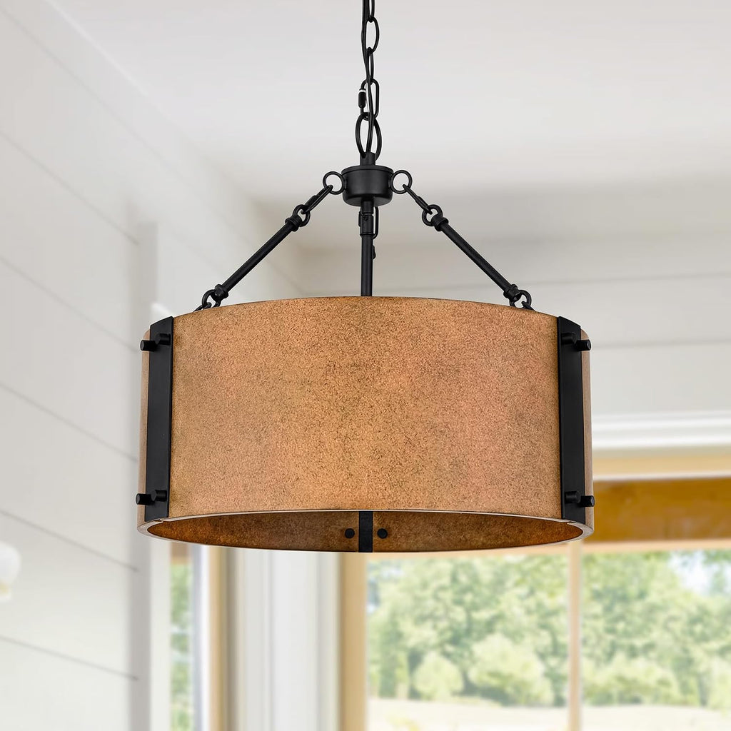 3-Light Rustic Bronze Drum Chandelier