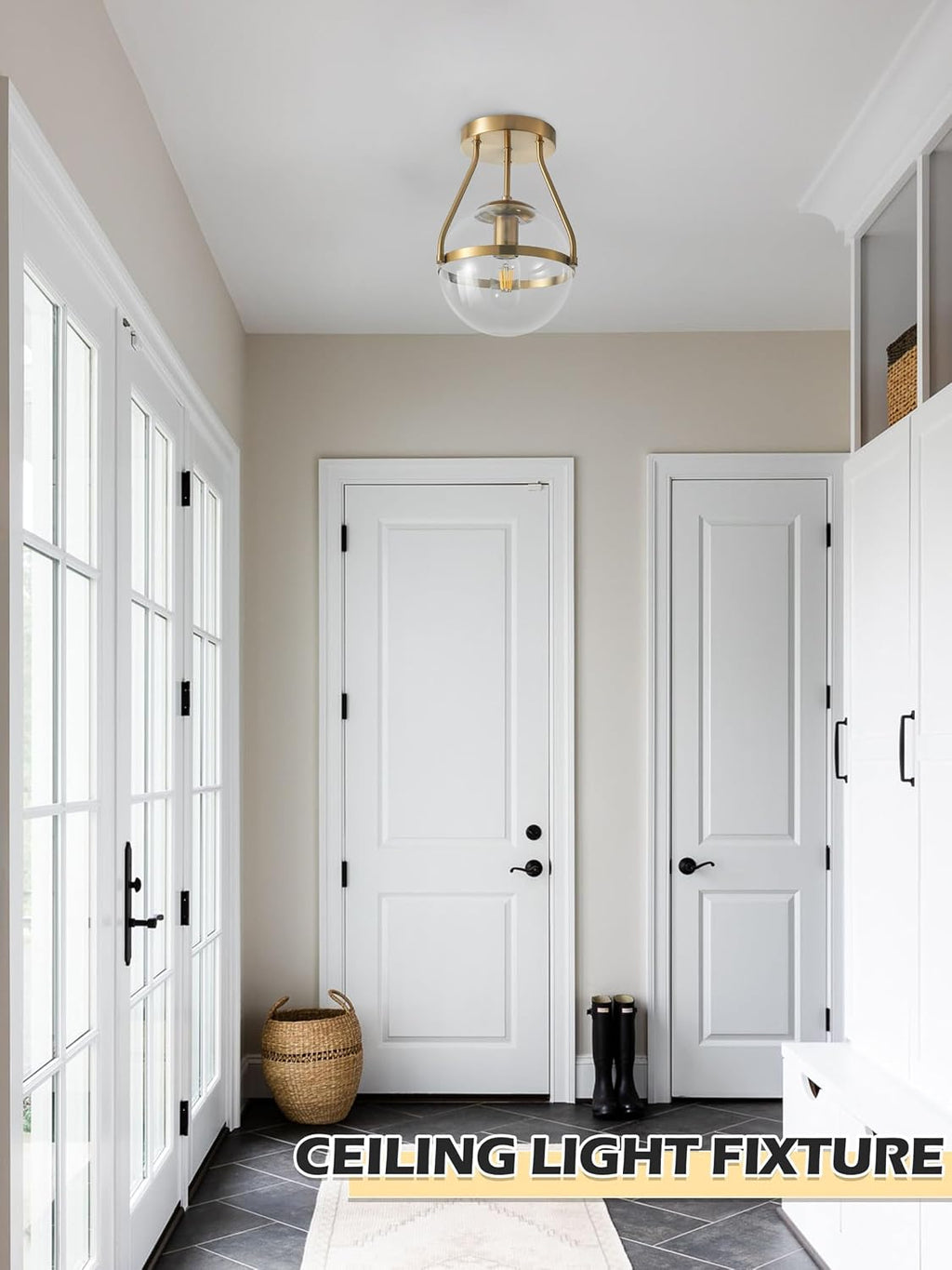 8" Gold Clear Glass Globe Semi Flush Ceiling Light