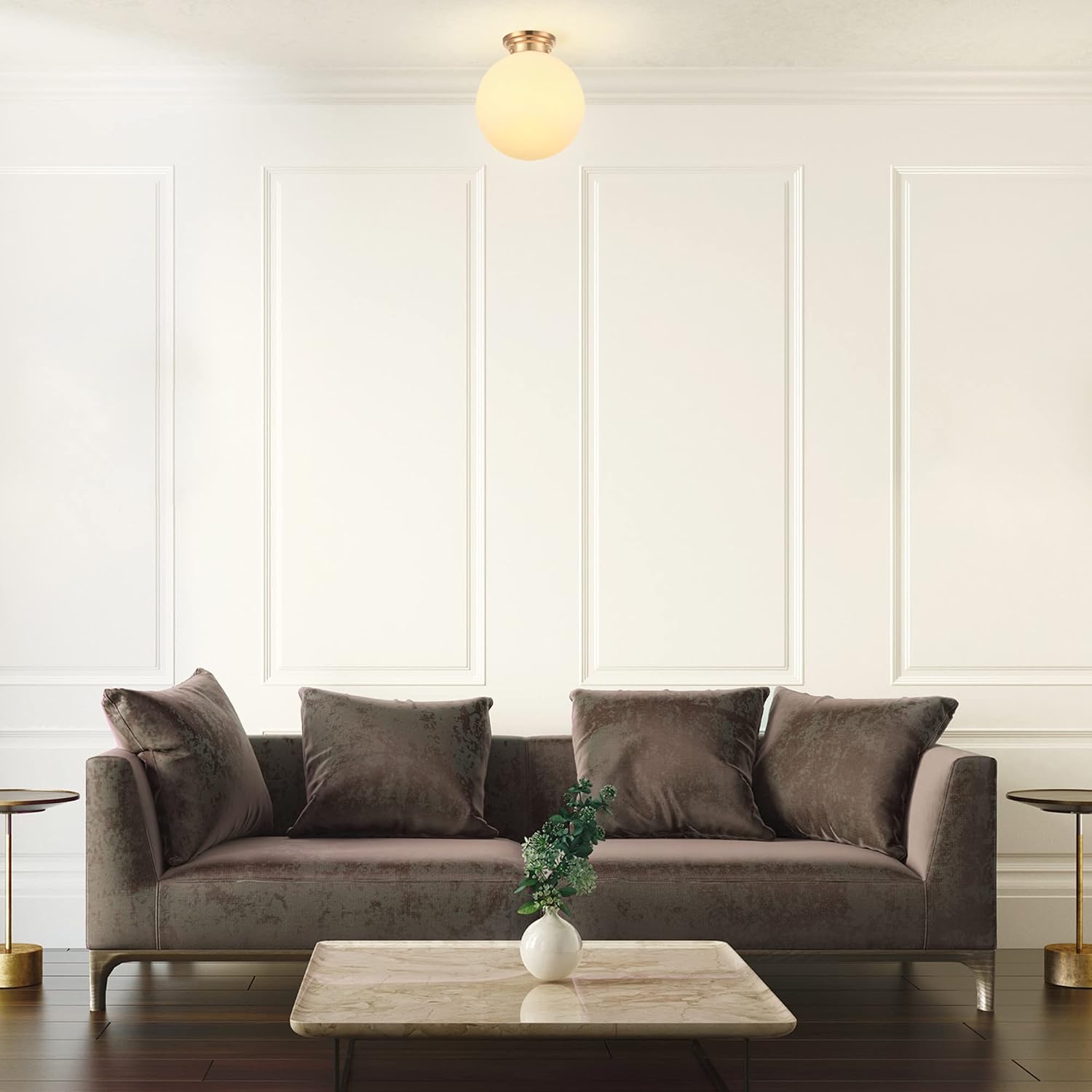 Matte Brass Opal Glass Semi Flush Light