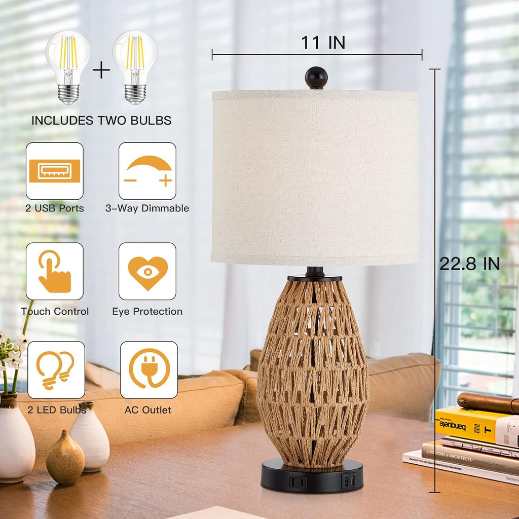 Touch Dimmable Rattan USB Table Lamp