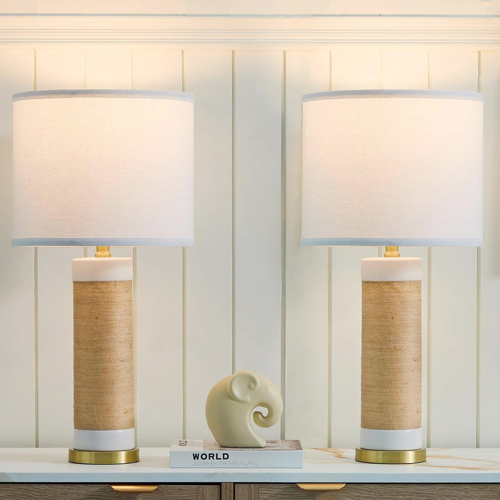 Rattan Ceramic Table Lamps Set