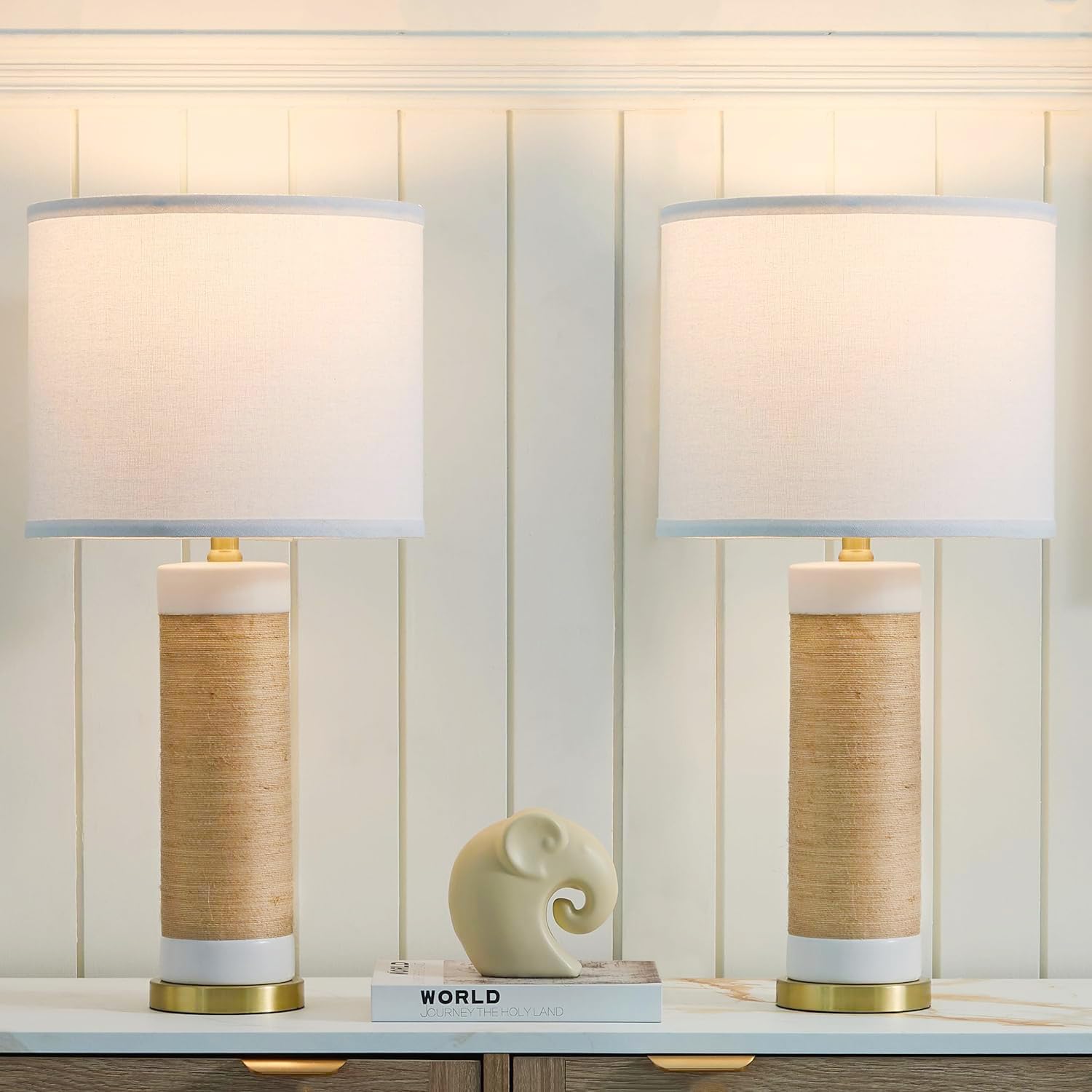 Rattan Ceramic Table Lamps Set