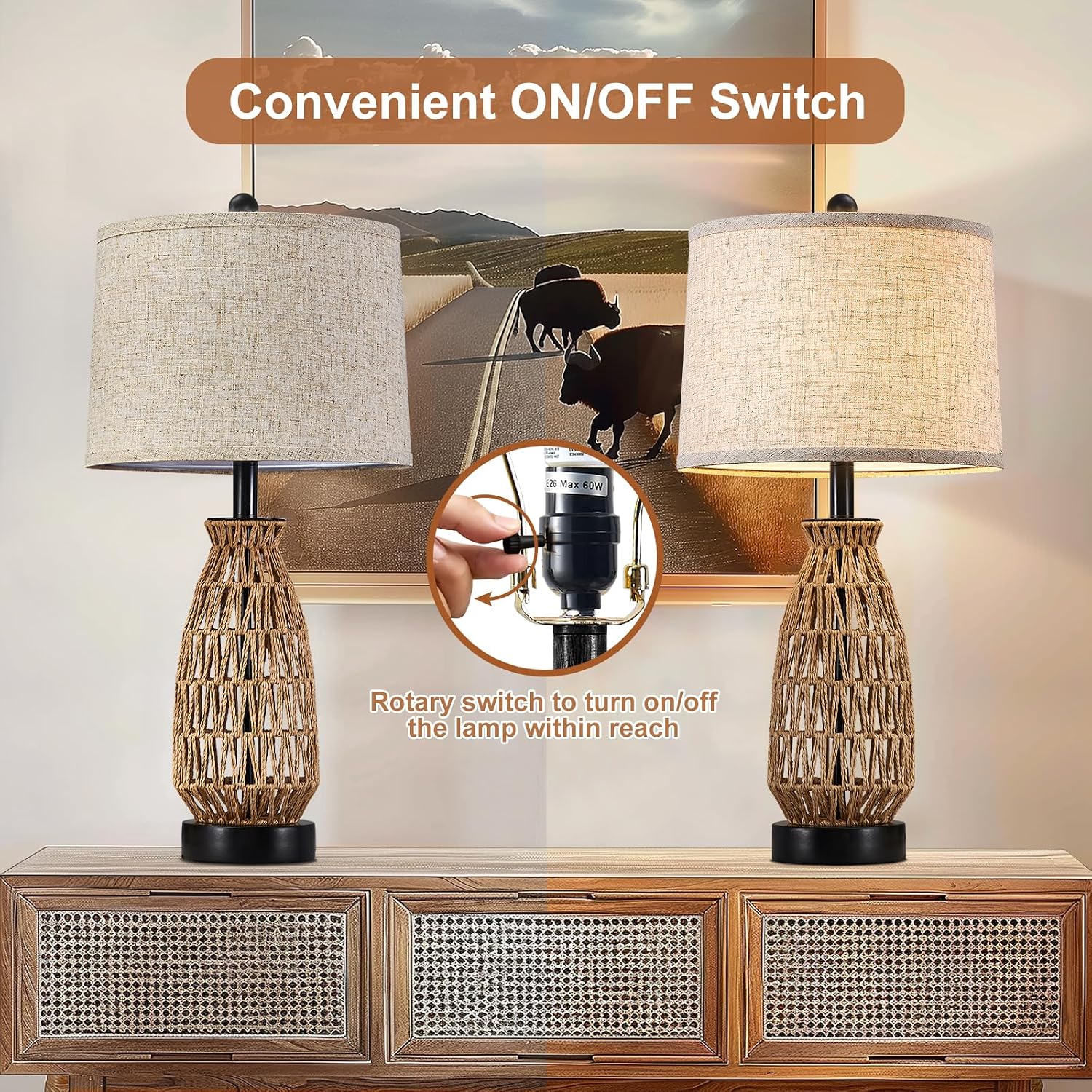 27" Woven Rattan Lamp Set