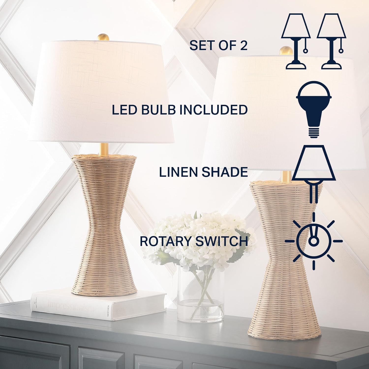 27" Rattan Hourglass Lamp Set