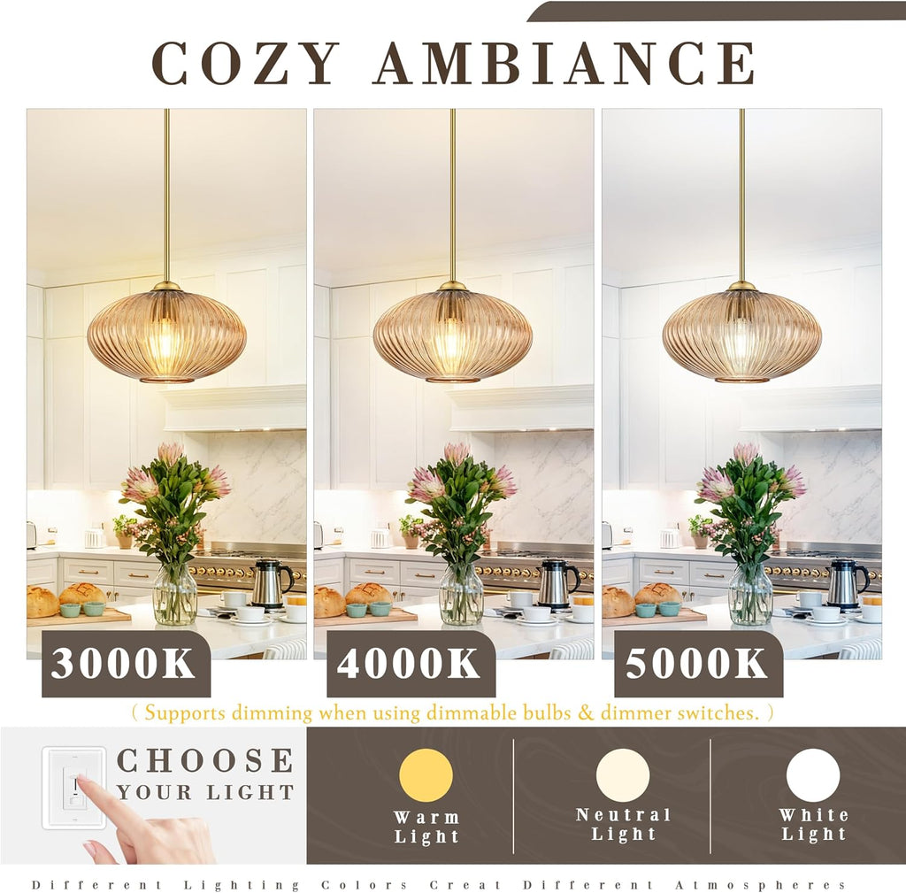 Amber Ribbed Glass Pendant Light