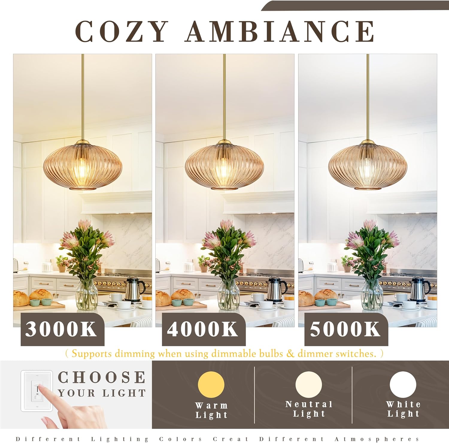 Amber Ribbed Glass Pendant Light