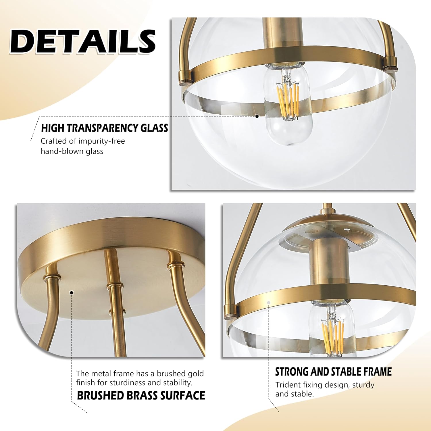 8" Gold Clear Glass Globe Semi Flush Ceiling Light