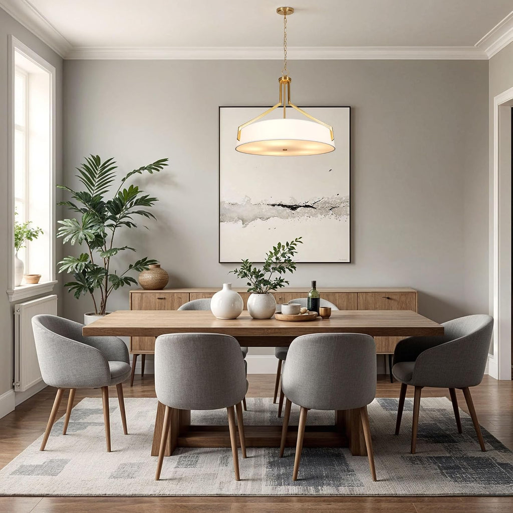5-Light Gold Linen Drum Pendant