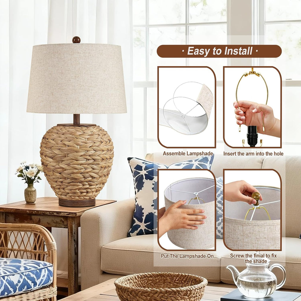 26" Rattan Linen Table Lamp