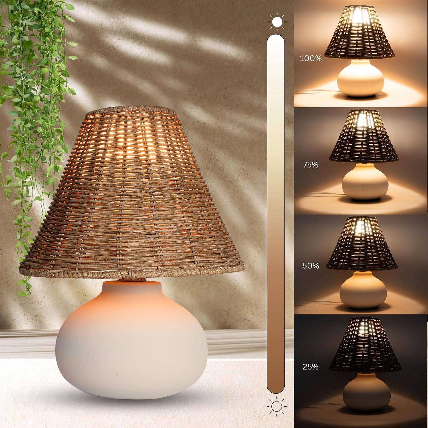 Cream Ceramic Rattan Small Lamp
