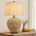 26" Rattan Linen Table Lamp
