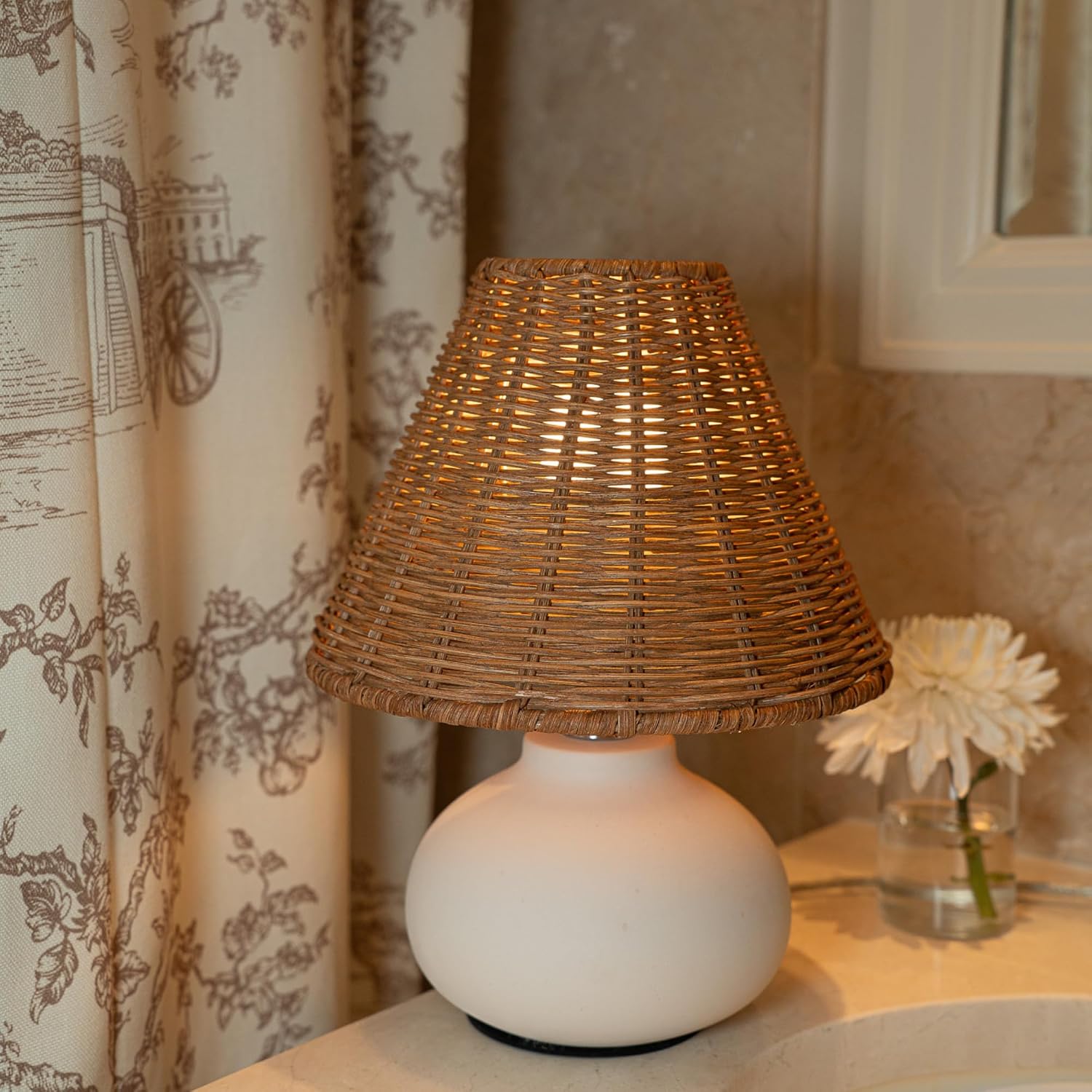 Cream Ceramic Rattan Small Lamp