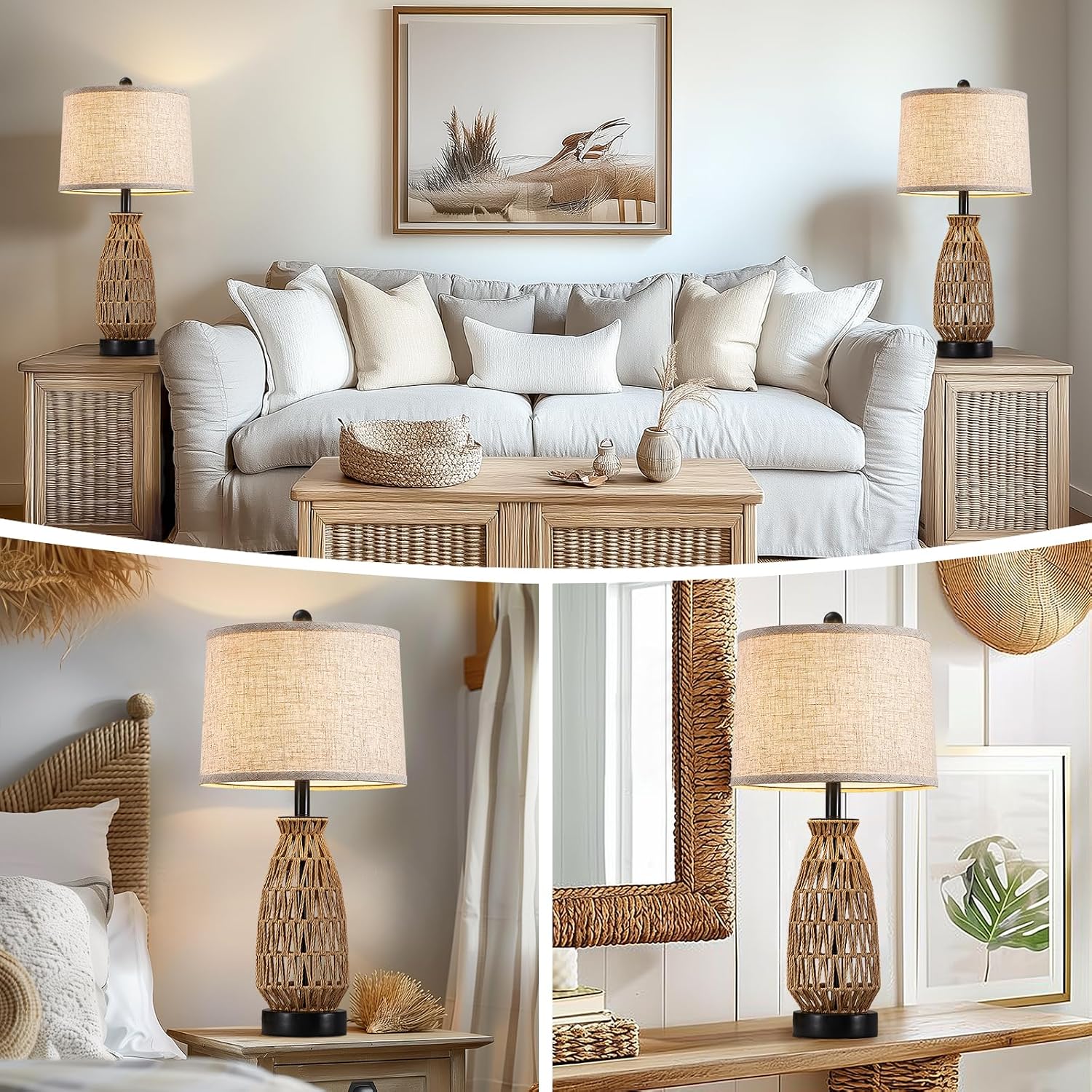 27" Woven Rattan Lamp Set