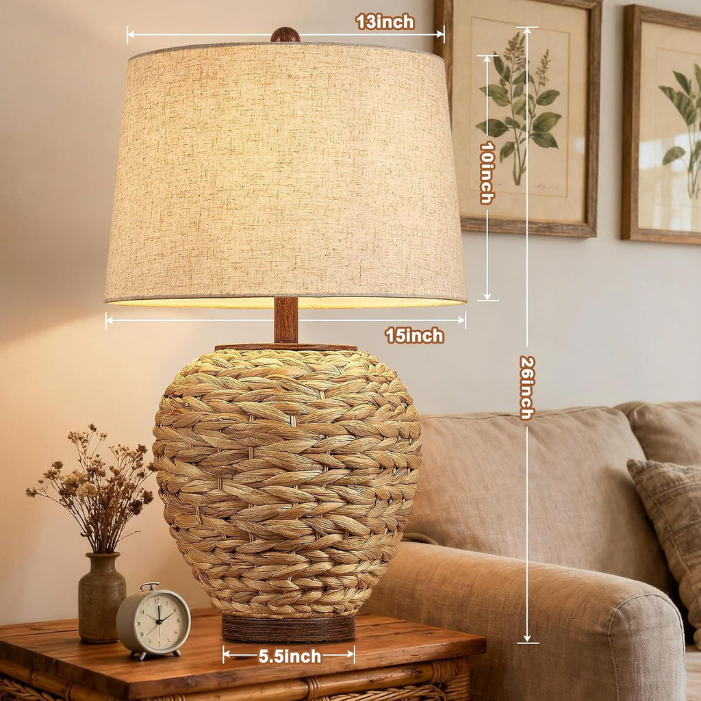 26" Rattan Linen Table Lamp