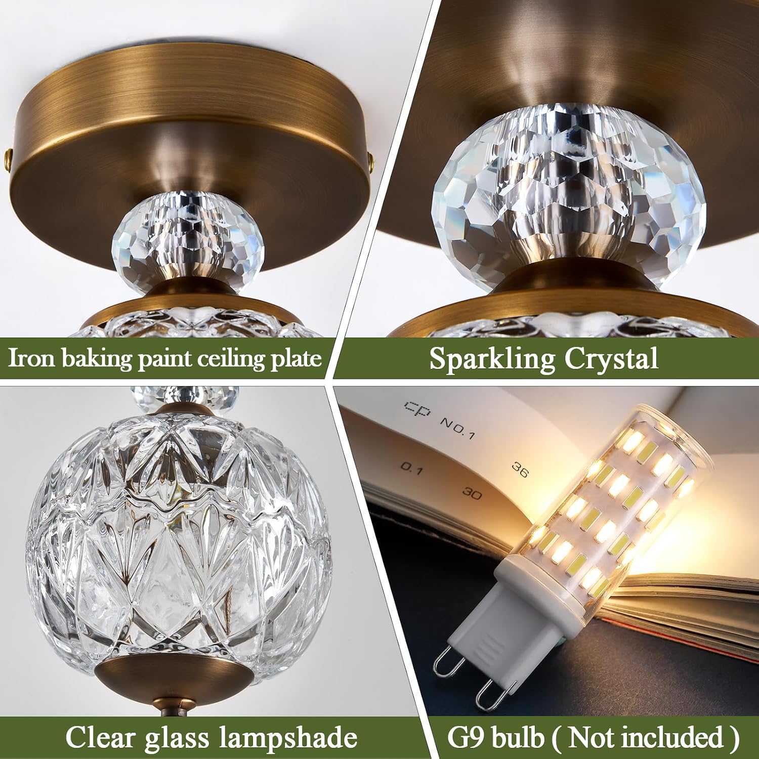 5.1" Gold Glass Globe Semi Flush Ceiling Light