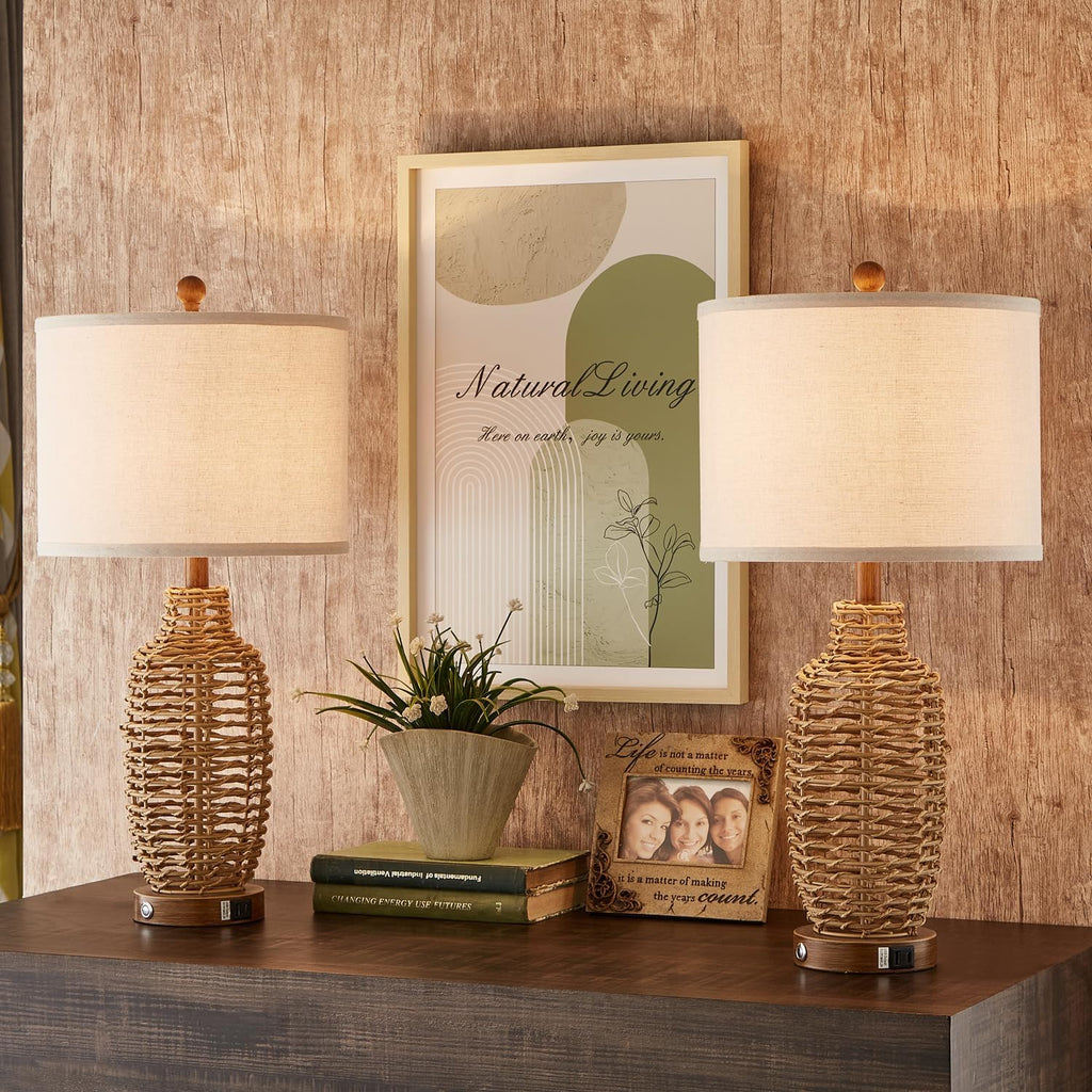 Touch Dimmable Rattan Lamp Set